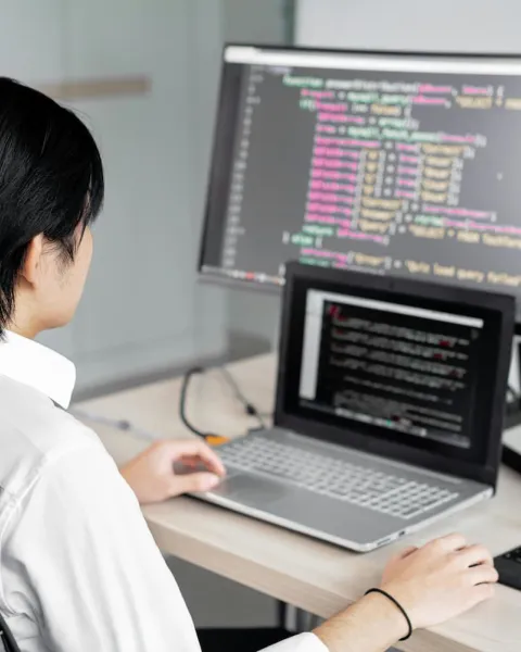 Un trabajador está programando en su ordenador